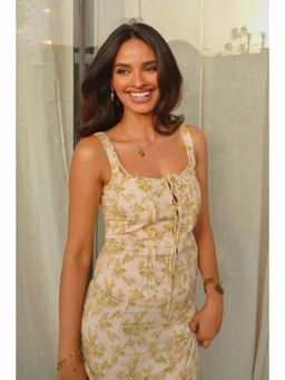 Old Marigold - Capri Cream And Green Cotton Floral Top