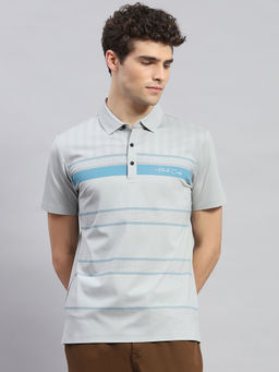 Monte Carlo - Men's Sky blue Colorblock Polo Neck Half Sleeves T-shirt