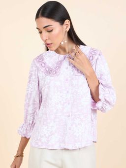 Gipsy - Purple Printed Cotton Collar Neck Shirt