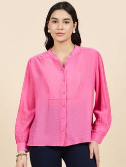Gipsy - Pink Solid Georgette Mandarin Neck Shirt