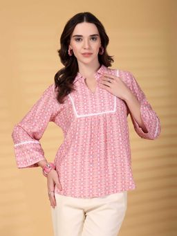 Gipsy - Pink Printed Polyester Collar Tunic