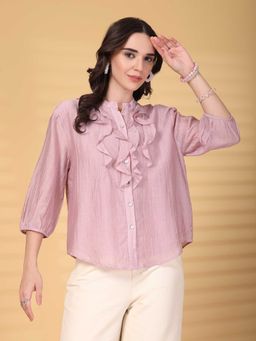 Gipsy - Pink Solid Polyester Mandarin Neck Shirt