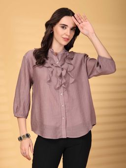 Gipsy - Purple Solid Polyester Mandarin Neck Shirt