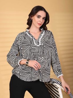 Gipsy - Black Printed Rayon Mandarin Neck Tunic