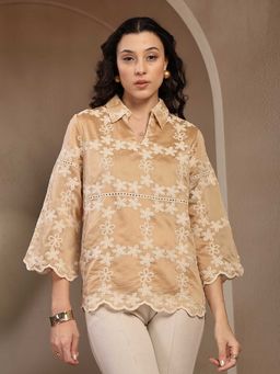 Gipsy - Beige Embroidered Cotton Collar Tunic