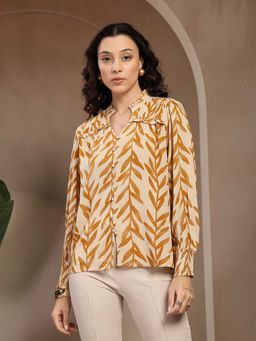 Gipsy - Yellow Printed Rayon Mandarin Neck Blouse