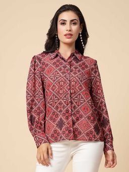 Gipsy - Rust Printed Georgette Collar Neck Shirt
