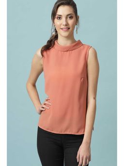 Gipsy - Pink Solid Polyester High Neck Blouse