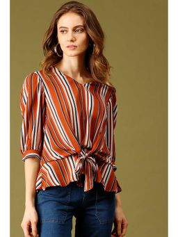 Gipsy - Orange V Neck Half Sleeves Blouse