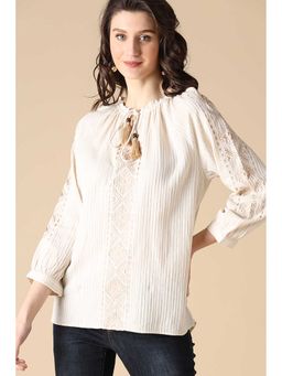 Gipsy - Beige Self Design Cotton Round Neck Tunic