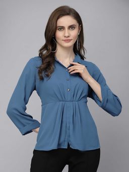 Gipsy - Blue Solid Georgette Collar Neck Tunic
