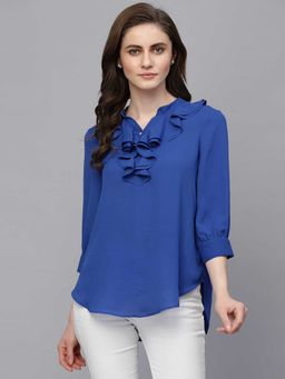 Gipsy - Blue Solid Georgette V Neck Tunic