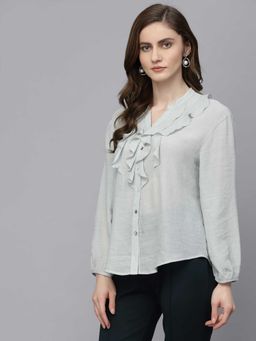 Gipsy - Grey Solid Polyester V Neck Tunic