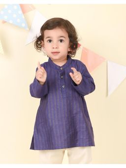 Fabindia - Navy Blue Viscose Blend Long Kurta