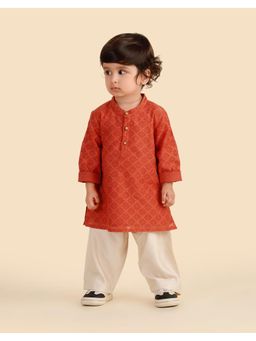 Fabindia - Rust Cotton Silk Blend Kurta with Pyjama