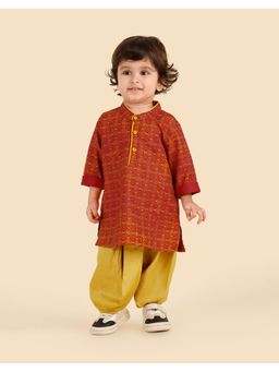 Fabindia - Maroon Viscose Blend Hand Block Printed Kurta with Dhoti Pant