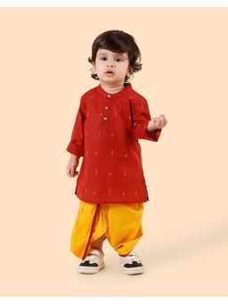 Fabindia - Maroon Cotton Hand Block Printed Kurta with Dhoti Pant