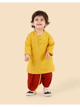 Fabindia - Yellow Cotton Hand Block Printed Kurta with Dhoti Pant