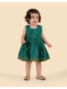 Fabindia - Green Cotton Silk Hand Block Printed Dress