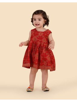 Fabindia - Red Cotton Silk Hand Block Printed Dress