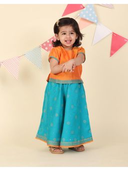 Fabindia - Orange Cotton Silk Choli with Lehenga