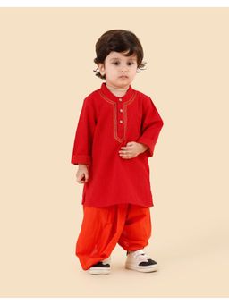 Fabindia - Red Cotton Kurta with Dhoti Pant