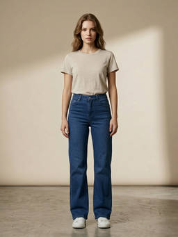 XYLA - Blue Women's High Waist Cotton Solid Straight Leg Jeans