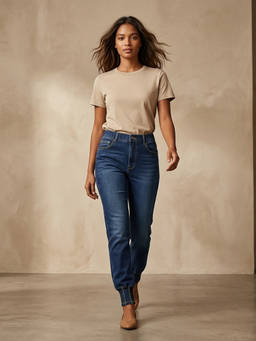 XYLA - Blue Women Mid Waist Cotton Solid Tapered Leg Jeans