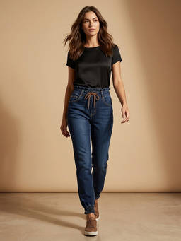 XYLA - Women Blue Mid Waist Cotton Solid Tapered Leg Jeans