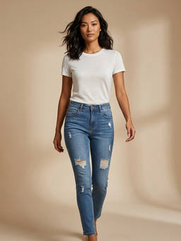 XYLA - Women's Blue Mid Waist Cotton Solid Ankle Leg Jeans
