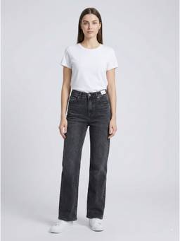 XYLA - Women Mid Waist Cotton Black Solid Straight Leg Jeans