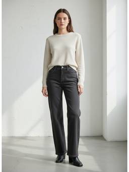 XYLA - Black Women's Solid Mid Waist Cotton Straight Leg Jeans