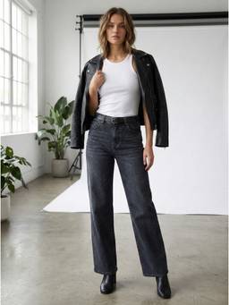 XYLA - Black Cotton Women Mid Waist Solid Straight Leg Jeans