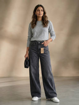 XYLA - Women Black High Waist Cotton Solid Straight Leg Jeans