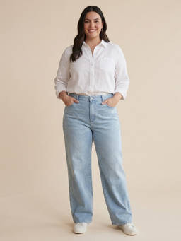 XYLA - Blue Cotton Womens High Waist Solid Wide Leg Jeans