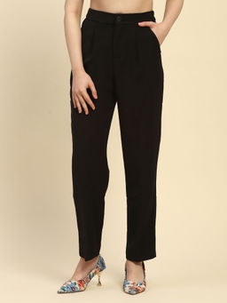 Global Republic - Black Solid Relaxed Fit Trouser