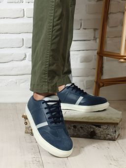 Carlton London - Mens Stylish Navy Color Lace Up Leather Sneakers