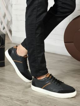 Carlton London - Mens Stylish Black Color Lace Up Leather Sneakers