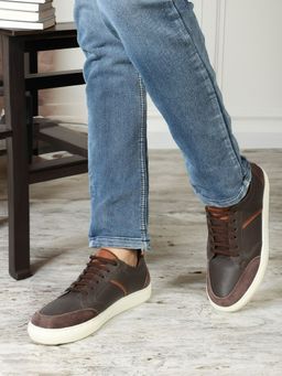 Carlton London - Mens Stylish Brown Color Lace Up Leather Sneakers