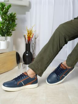 Carlton London - Mens Stylish Navy Color Lace Up Synthetic Sneakers
