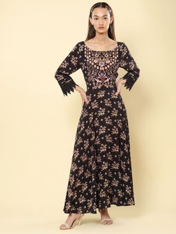 Label Ritu Kumar - Black Floral Print Maxi Dress