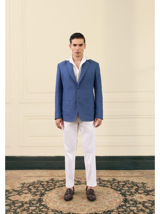 Gargee Designers Azure Linen Relaxed Blue Blazer