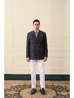 Gargee Designers - Charcoal Double-Breasted Wool Grey Blazer