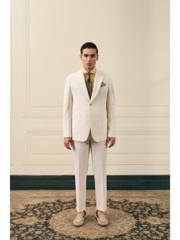 Gargee Designers - Ivory Seersucker Single-Breasted Coat With Pant
