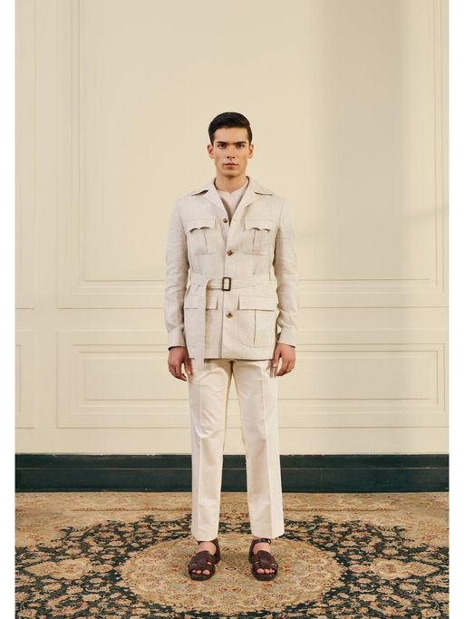 Gargee Designers Natural Herringbone Linen Beige Shacket