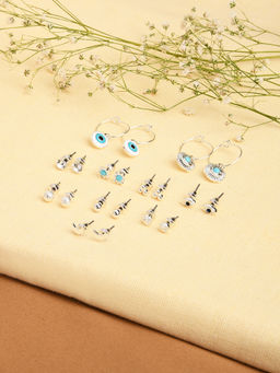Accessorize London - Womens Silver Stud and Evil Eye Hoop Earring