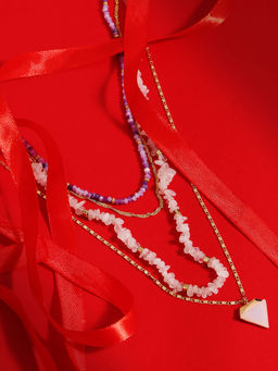 Accessorize London - Womens Purple Layered Raw Stone Necklace