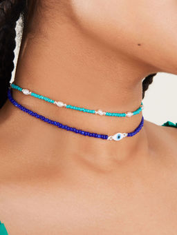 Accessorize London - Womens Multi Beaded Evil Eye Choker Necklace (Pack of 2)