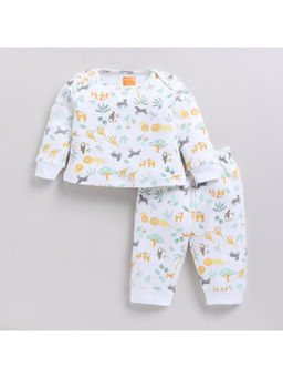 Snuggly Monkey - Interlock Animal Print Full Sleeves Nightwear White (Set of 2)