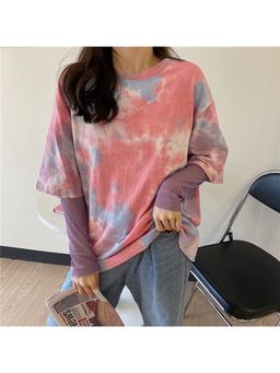 Outzidr - Women Multi-Colour Polyester Tie & Dye Oversized Fit T-Shirt